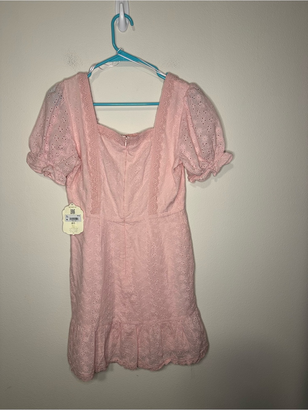 NWT Altar’d state Jaelyn eyelet lace puff sleeve coquette dress blush pink S - Picture 4 of 10